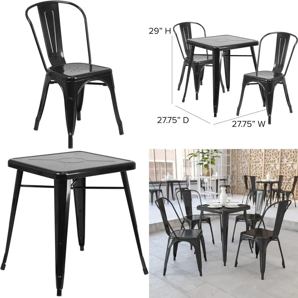 

Коммерческий набор для улицы и дома: квадратный стол из черного металла 23,75 дюйма и 2 складных стула