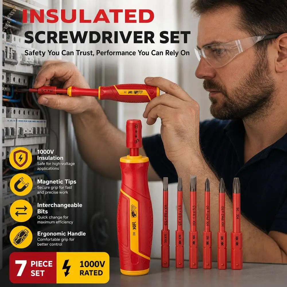 Insulated Screwdriver Set Magnetic Phillips Slotted Bits Interchangeable Multi-Purpose Electrician Tool Motorcycle Repair