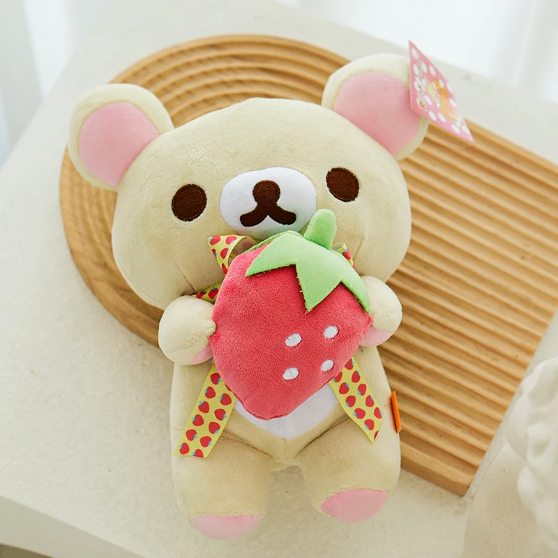 Kawaii Rilakkuma Plush Toys Cute Animal Strawberry Teddy Bear Stuffed Doll Kuma Plushies Kawaii Room Deocr Birthday Gift for Kid
