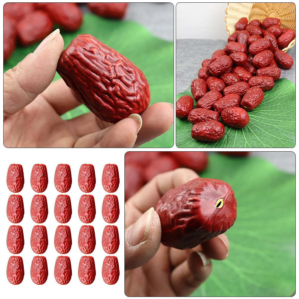 20 Pcs Simulation Jujube Model Decor Artificial Red Models Fake Fruits Realistic Ornaments Pvc Photography Props