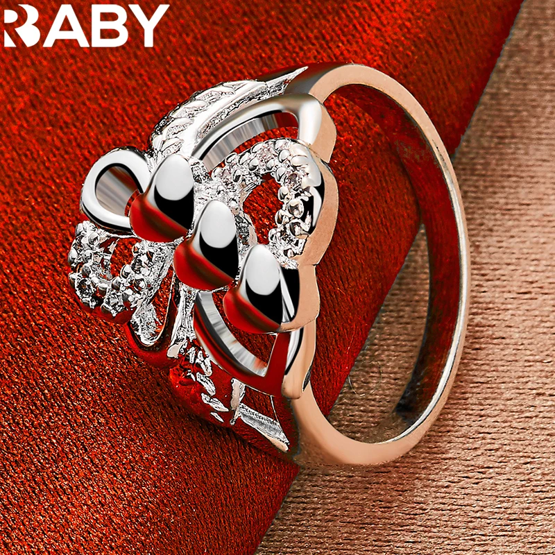 

URBABY 925 Sterling Silver Rings For Women 7-10 Size Charms Three Heart Ring Engagement Wedding Band Fashion Party Jewelry Gift