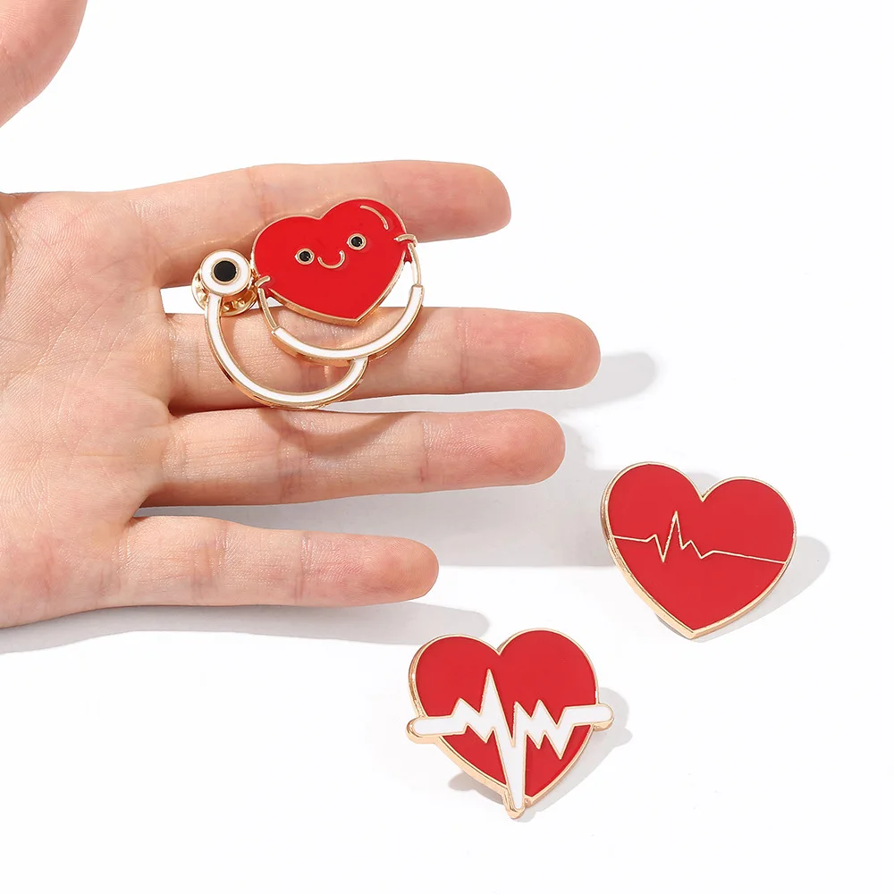 Medical Brooch Exquisite Stethoscope Electrocardiogram Male and Female Doctor Nurse Shape Metal Badge Small Gift Wholesale Pin view 3