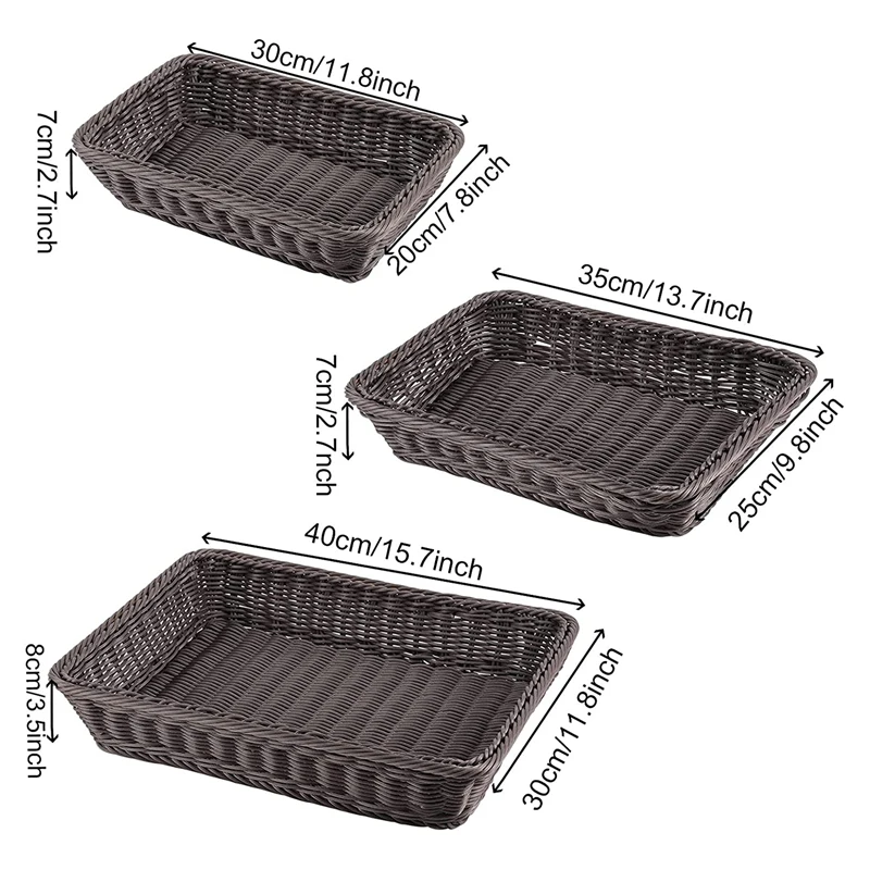 سلة خبز من الخوص ، سلة منسوجة يدويًا ، منظم عرض على الطاولة ، سلال تقديم للطعام والفاكهة والوجبات الخفيفة ، 3 روض