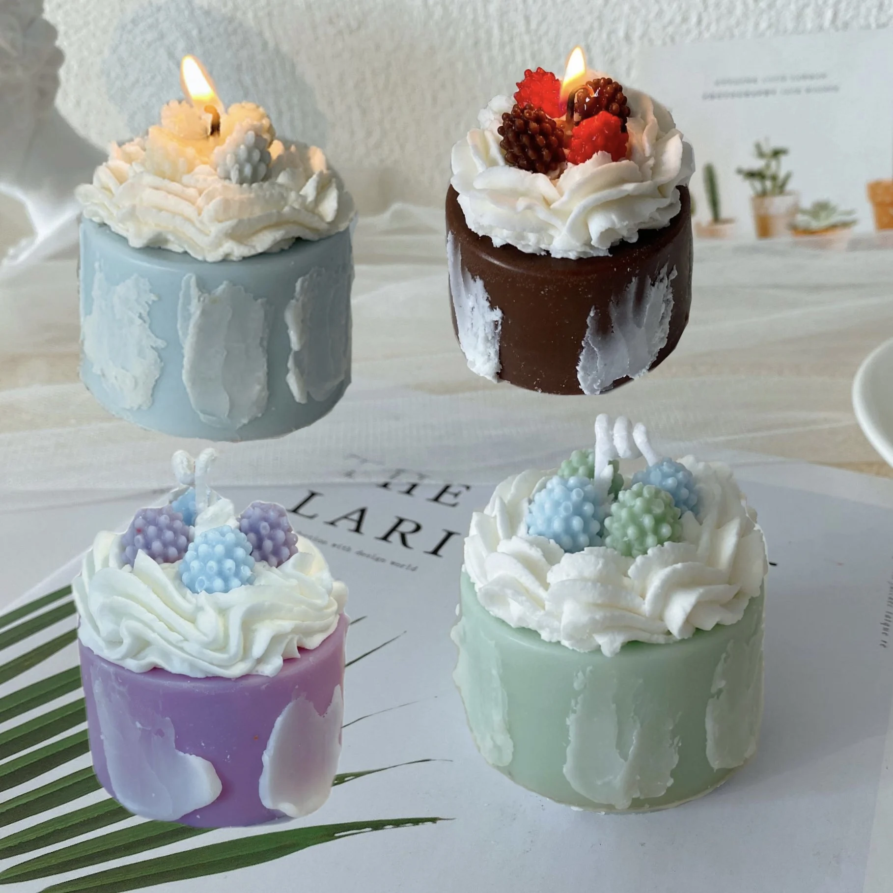 Mini Cake Scented Candle Berries Cute Soy Wax Purple Pink Blue Green Creative Candle Smoke Free Aromatherapy Home Room Decor