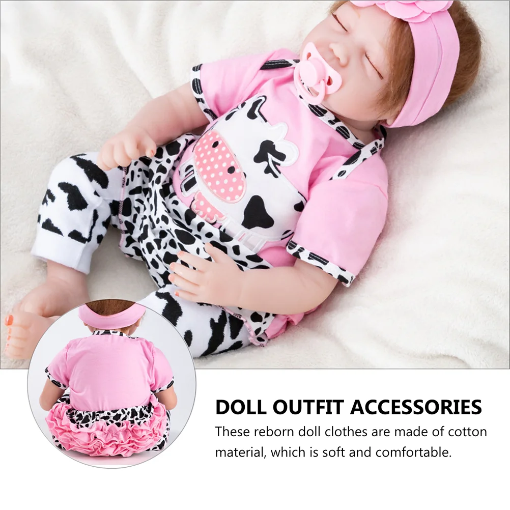 4 Pcs Cow Clothes Reborn Outfit Dolls Girl Babydoll Handmade Accessories Combed Cotton Stockings