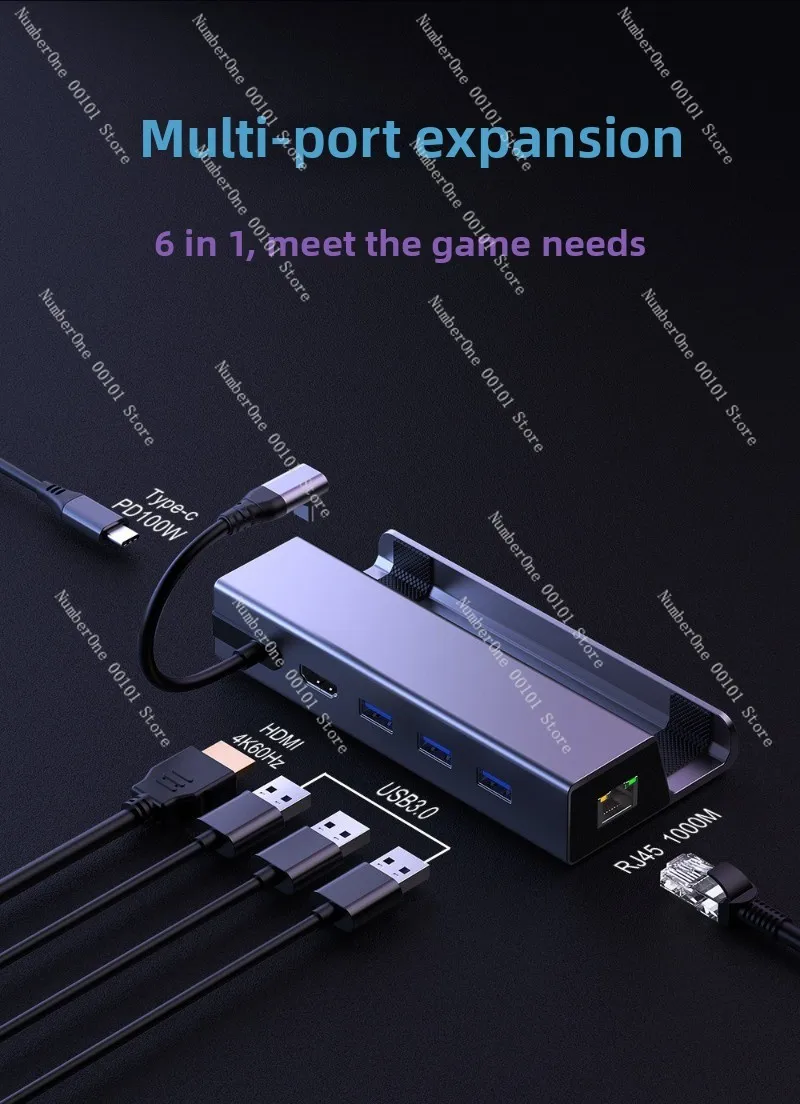 Six-in-one gigabit network interface card expansion | Type-C USB 3.0 Hub | For Apple docking station