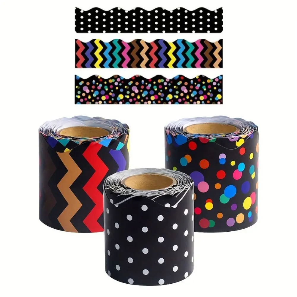 Colored Poster Border Stickers DIY Waterproof Wavy Edge Paper Black Board Decorative Stickers for Classroom Board Home Party