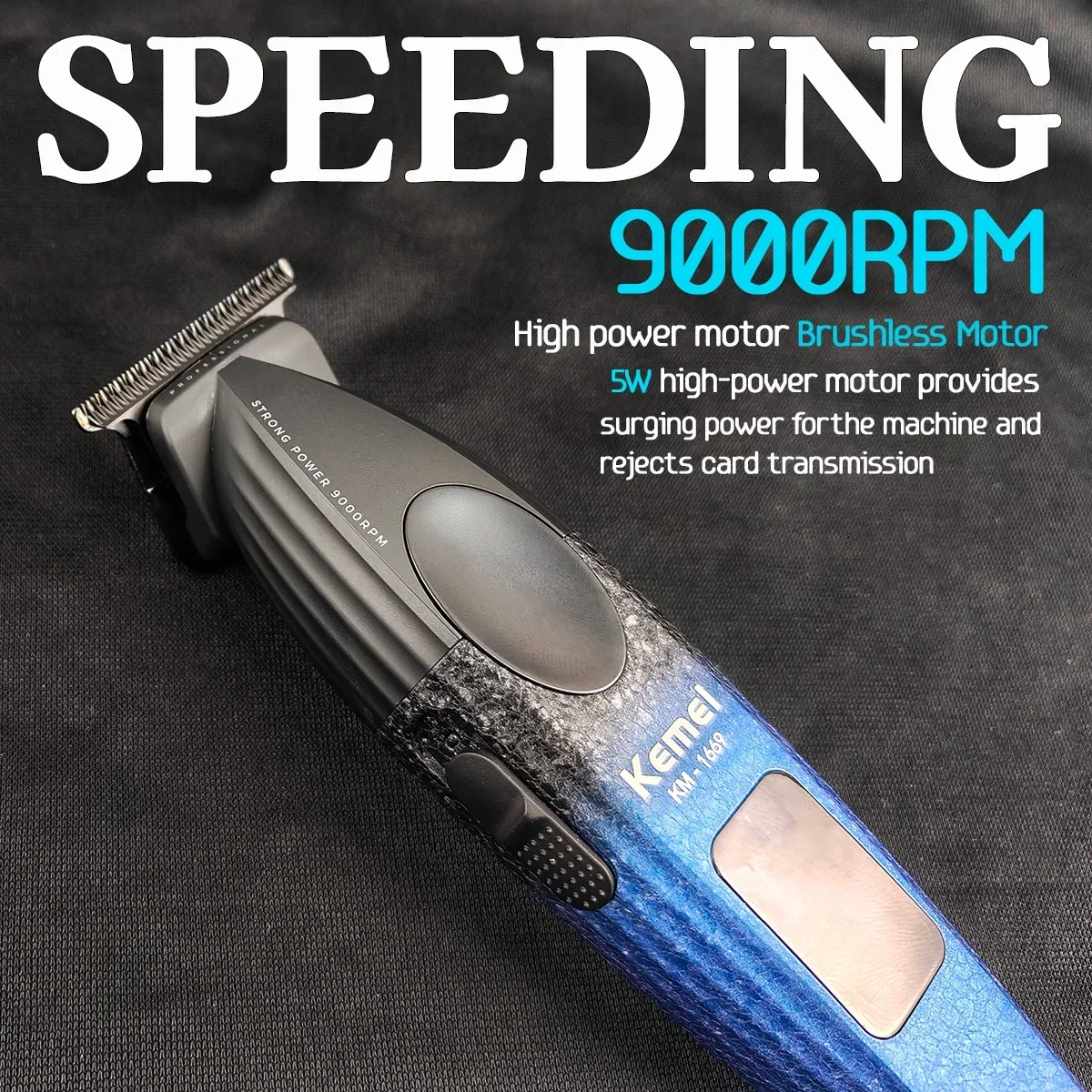 KM-1669 9000RPM Professional Hair Trimmer High Speed DLC Blade Hair Clipper Barber Finish Machine for Men with Charging Base