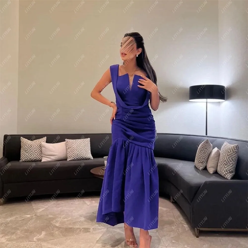 LIYYLHQ Saudi Arabia Royal Blue Prom Dresses Long Pleated Mermiad Ankle Length Evening Party Gowns Elegantes Para Mujer 2024