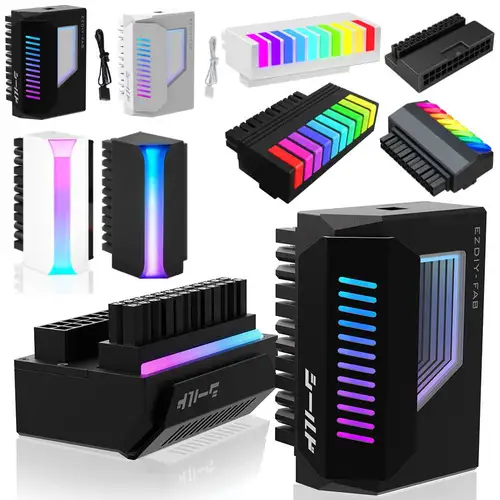 Adaptador de enchufe de alimentación ATX de 24 pines a 180/90 grados, conector de alimentación ARGB de 5V y 3 pines, Cable de alimentación de placa base para PC