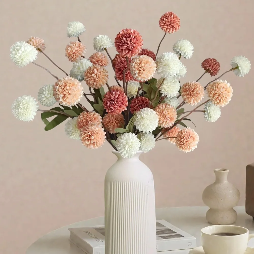 Bouquet de 5 têtes de fleurs artificielles, boule de pissenlit, fausses fleurs pour arrangement en vase, décoration maison, jardin, mariage, bricolage, couronne artisanale