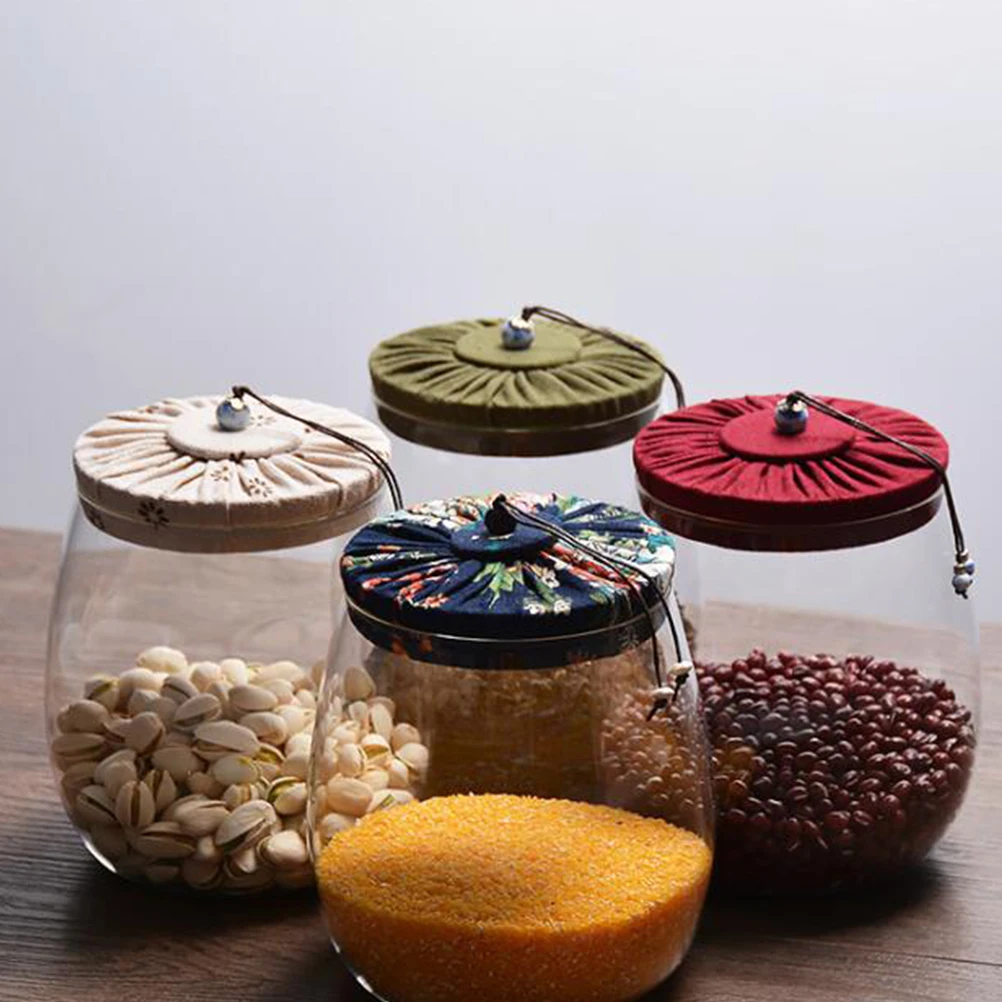 

Glass Tea 1000 Storage Jars Cloth Cover Sealed Canisters Food Storage Containers Households