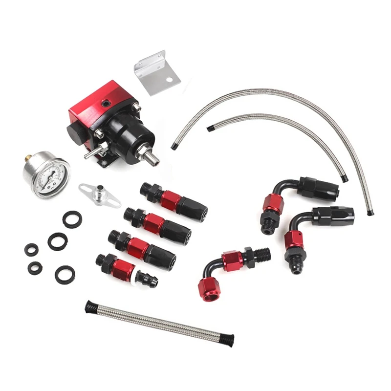 Universal Adjustable Fuel Pressure Regulator With Gauge+AN6 Fuel Line Hose+Fittings End Kit