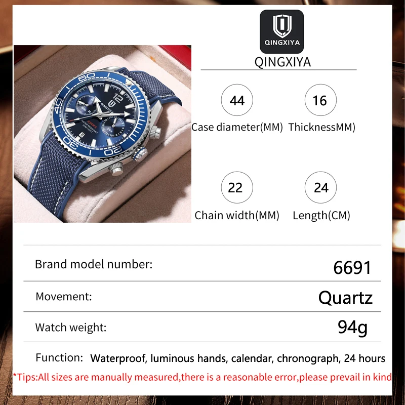 QINGXIYA Fashion Chronograph Quartz Watch Men Silicone Strap Waterproof Calendar 24 Hours Sports Mens Watches Relogio Masculino