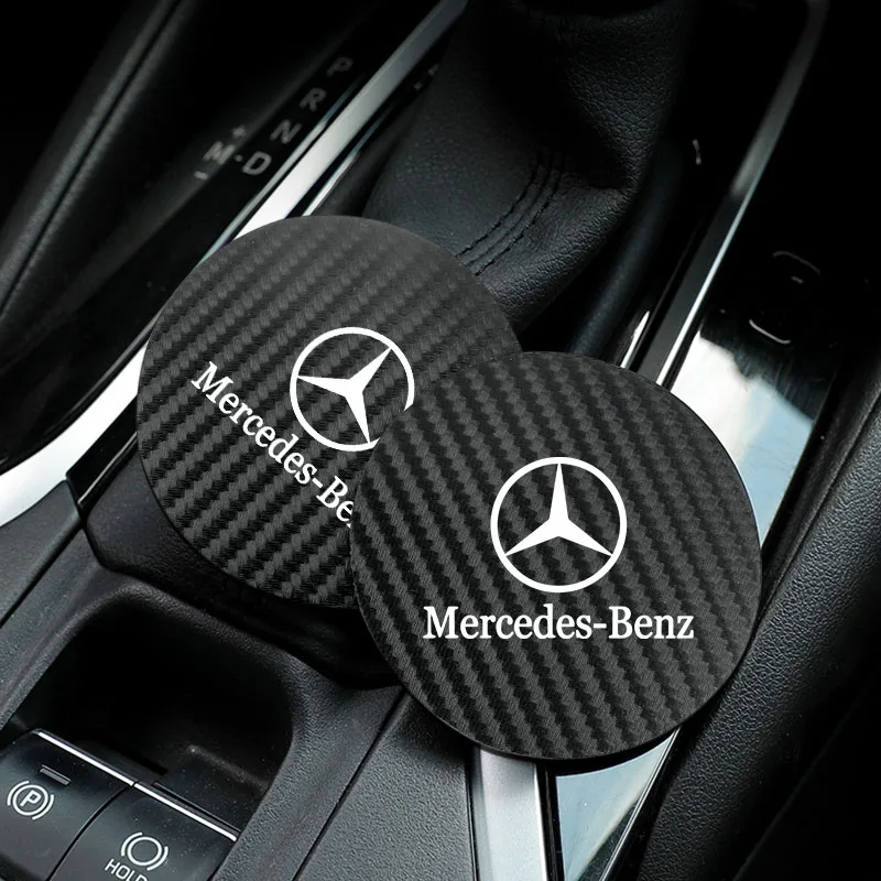 2PCS Leather Car Water Cup Mats Water Slot Non-Slip Pads for Mercedes Benz AMG Smart W203 W204 W205 W209 W210 W211 W212 W176