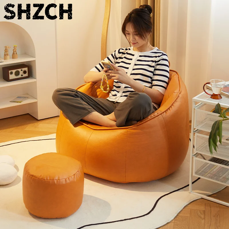 Bedroom Lazy Sofa With pedals Floor Seat Couch Faux Leather Bean Bag Single Sofa Armchair Pouf sofas for living room Furniture
