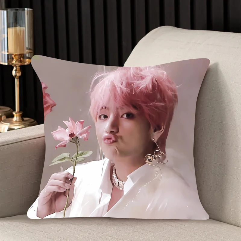 home decor Pillow Cover K-Kim TaeHyungs iving room 40x40 car restaurant deck chair Dakimakura Throw Pillows Square Pillowcase