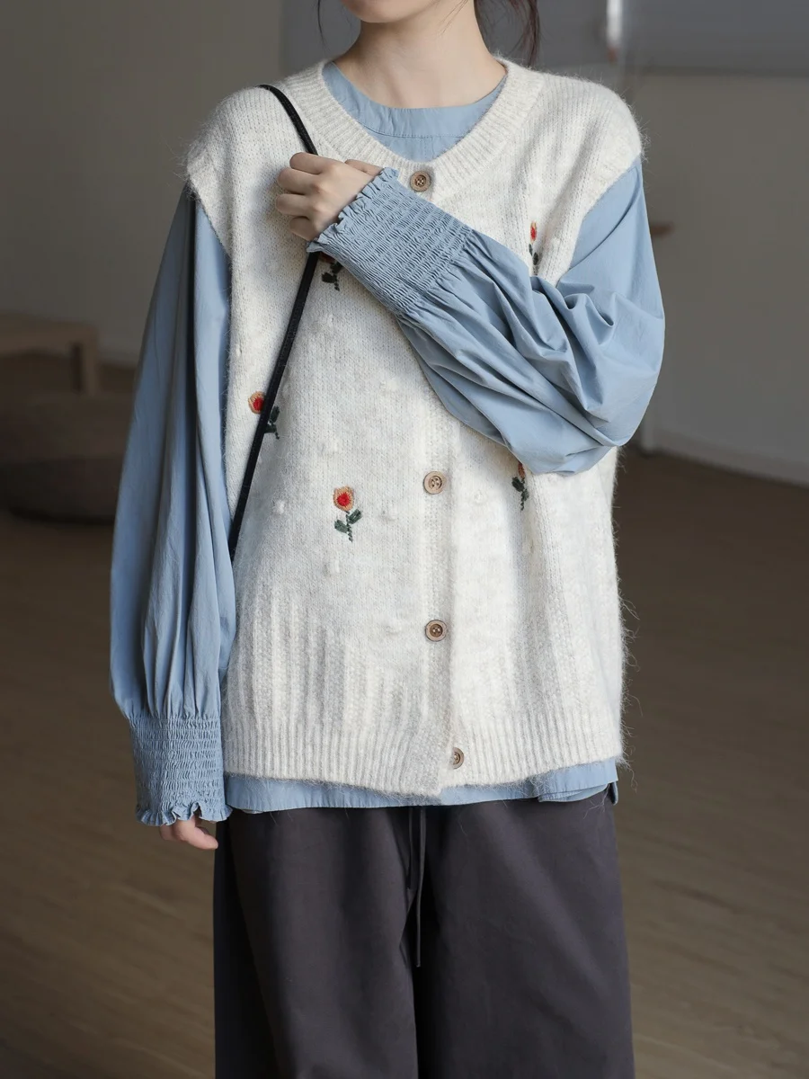 

TongTongJia художественный хлопковый шерстяной жилет, свитер, вязаный топ, женский модный многослойный v-образный вырез, полиэстер, нейлон, шерсть, спандекс