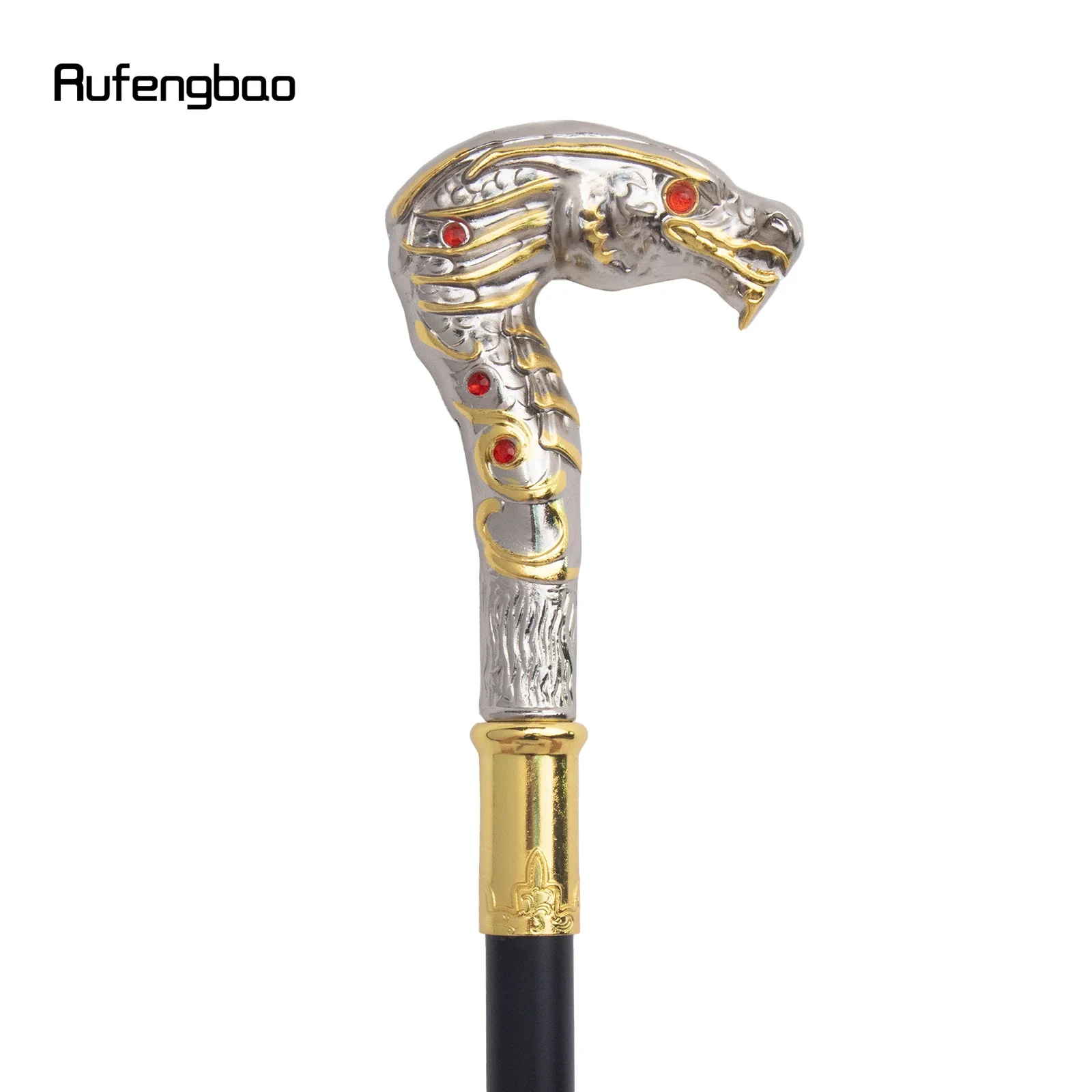 Golden White Red Eye Dragon Luxury Walking Stick Party Fashion Elegant Walking Stick Decorative Cospaly Cane Knob Crosier 93cm