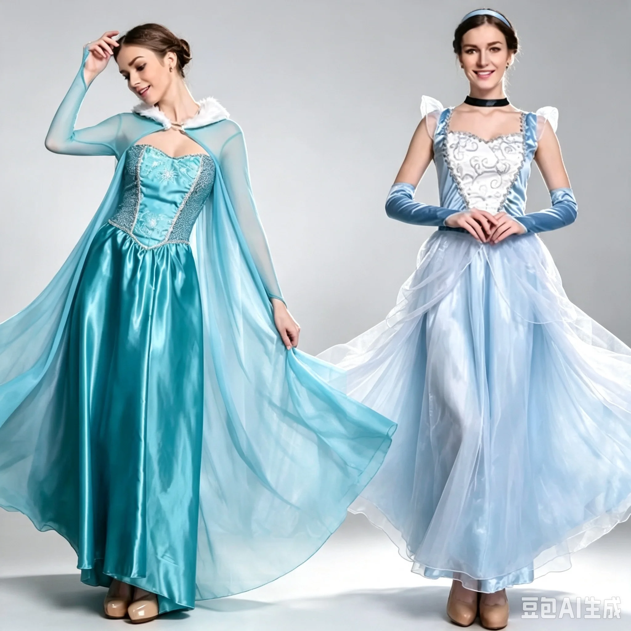 Adult Women Halloween Cosplay Elsa Cinderella Princess Dress Snow Queen Role Playing Makeup Dance Party Costumes