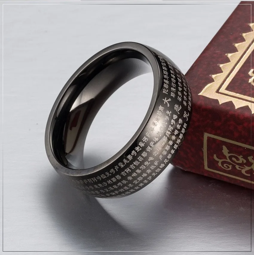 Chinese Wind Titanium Steel Great Compassion Mantra Buddhist Religious Man's Ring Jewelry Great Compassion Heart Dharma image 2