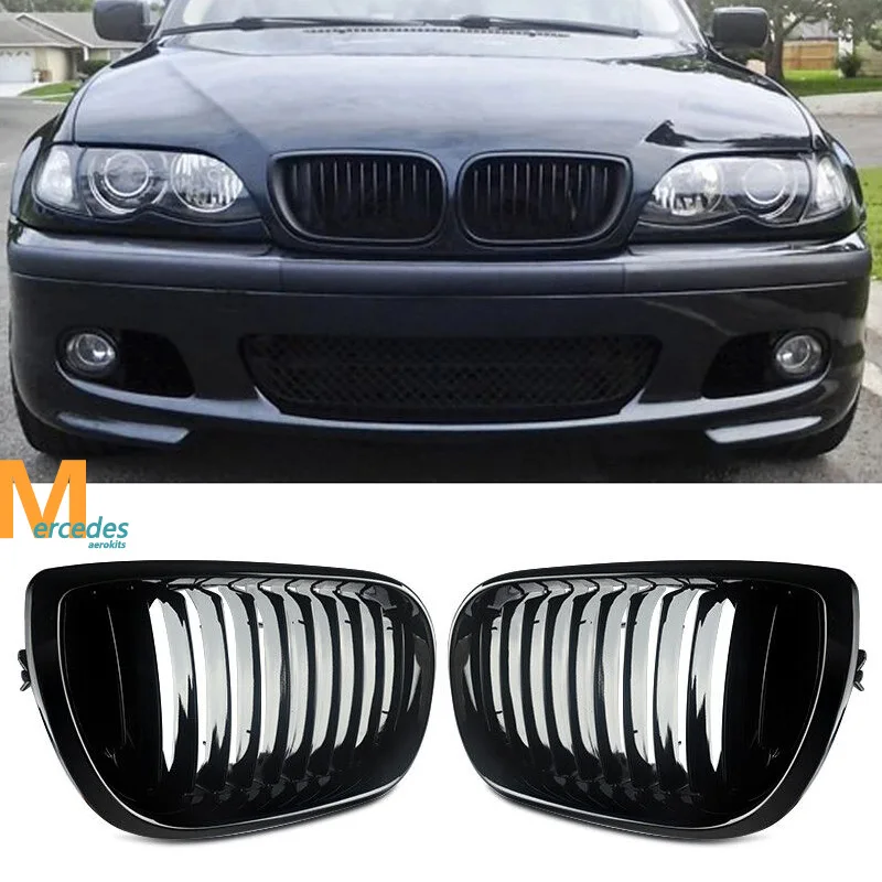 Front Bumper Kidney Grill Fit for BMW E46 4 DOOR Sedan 320i 325i 325Xi 330i 330Xi LCI Facelift 2002 2003 2004 2005 Gloss Black