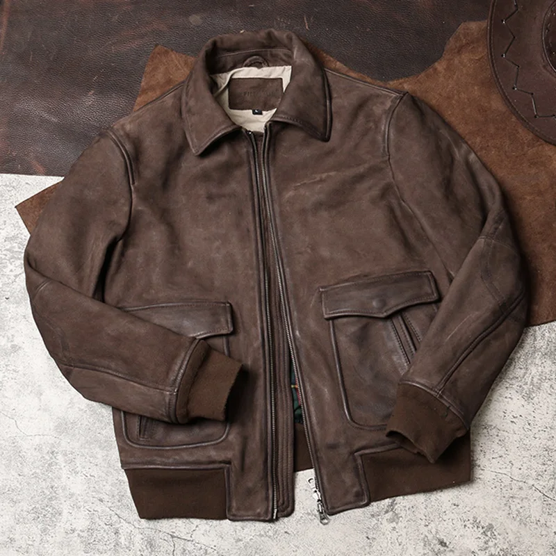 

Hurricane with The Same American Retro A2 Flight Suit Leather Jacket Autumn and Winter Men's Leather Jacket Lapel Linder