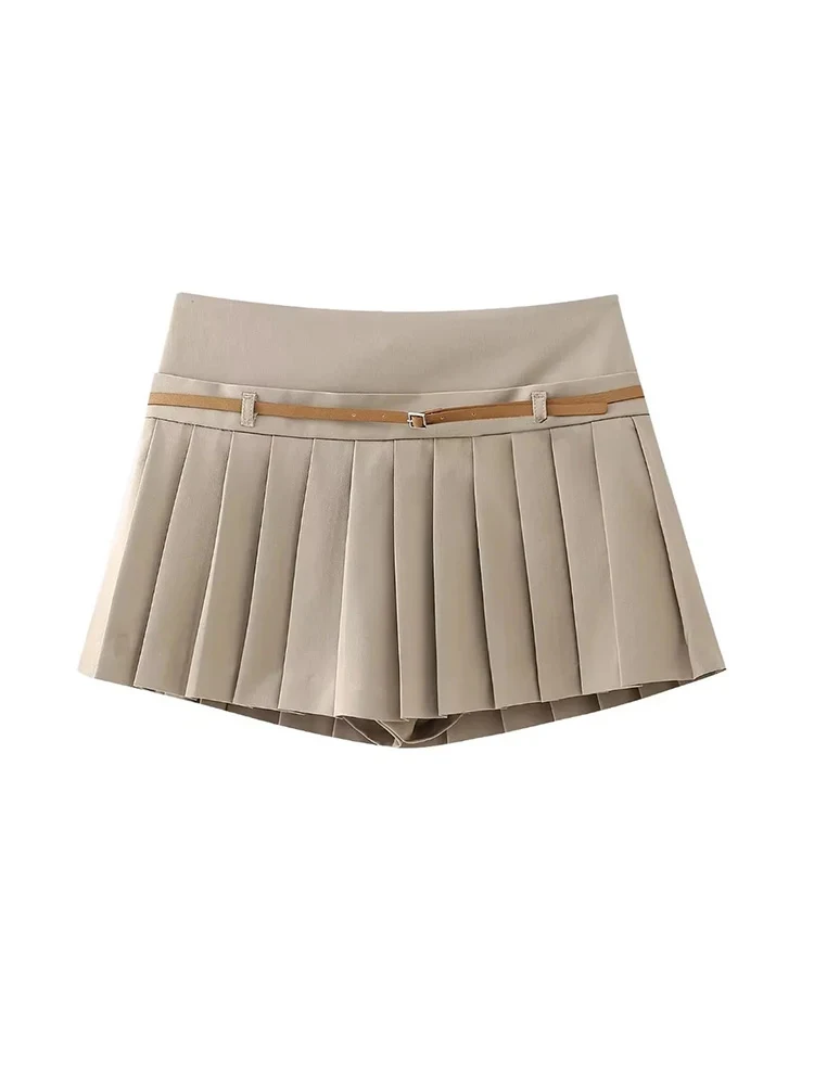 SIYANG Pleated Shorts Skirts for Women, Side Zipper, Mid Waist, Female Skort, Fashion