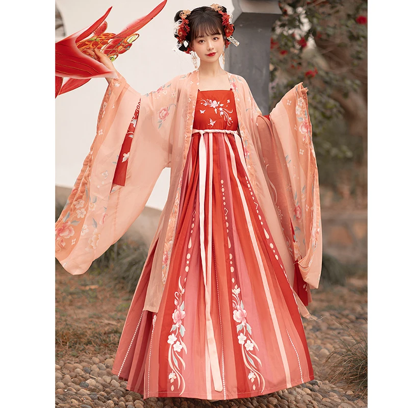 Women Flower Hanfu Dance Dress Traditional Chinese Stage Performance Costume Folk Fairy Cosplay Clothing For Graduation Party