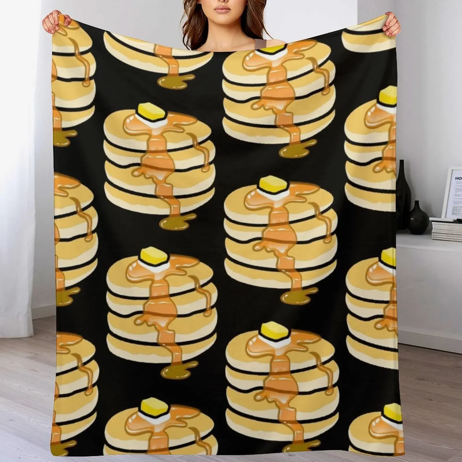 

Pancakes on black background Throw Blanket Plaid Plush Softest cosplay anime Blankets
