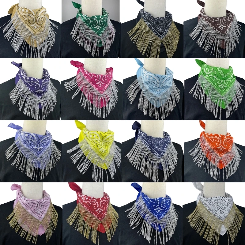 634C Fringed Bandana Woman Headscarf Party Embellished Triangle-Scarf