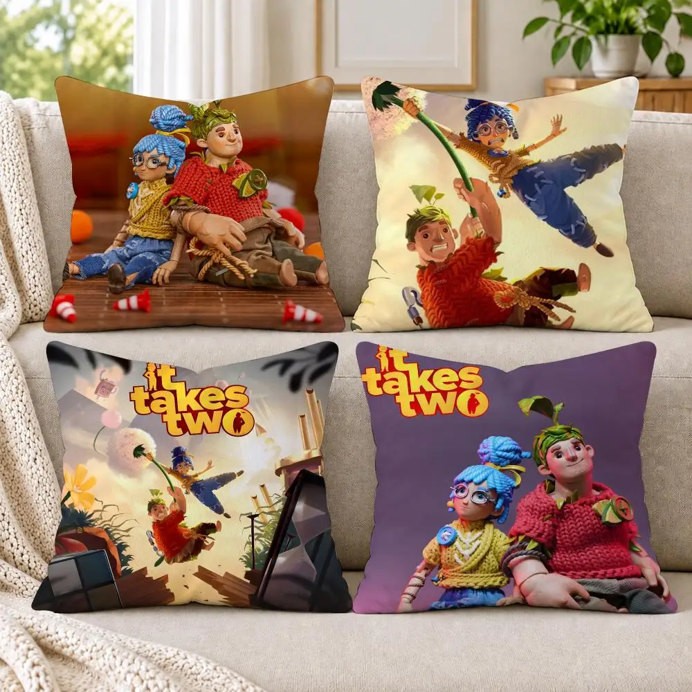 Game It T-Takes Two Cushion Cover Short Plush Double-Sided Printing Sofa Bedroom Living Room Throw Pillow Cover Home Decor