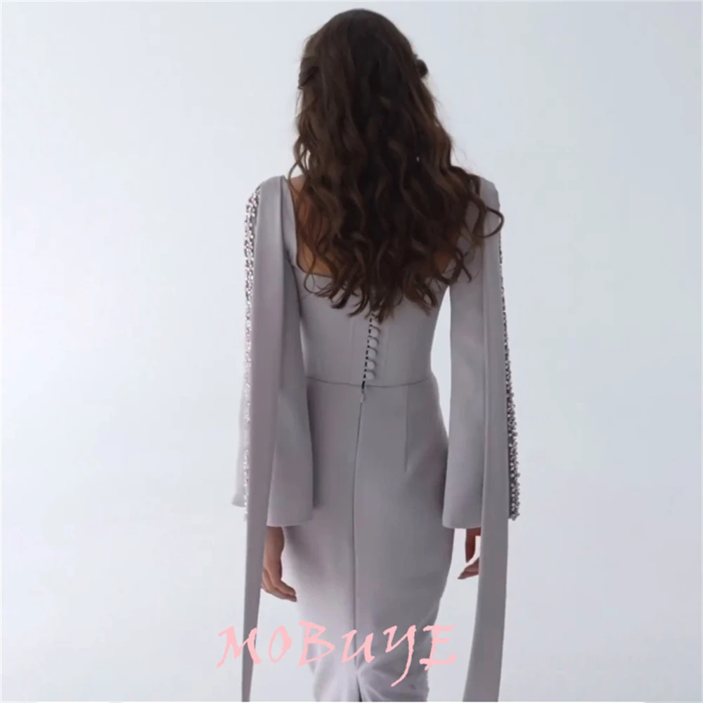 MOBUYE-Robe de Rhà col carré pour femme, longueur au sol, manches longues, robe de soirée élégante, mode populaire, 2024