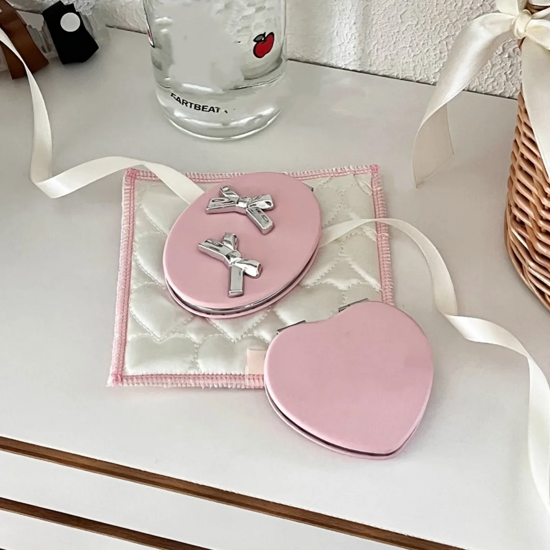 

Складное зеркало с розовым бантом, ручное милое зеркало для макияжа, портативное зеркало для макияжа, мини-нехрупкое двустороннее зеркало