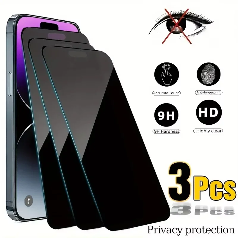 

3PCS Privacy Screen Protectors for iPhone 16 15 14 Pro Max 13 12 11 17 13Mini 6 7 8 Plus SE 16E X XR XS Max Anti-Spy Glass Film