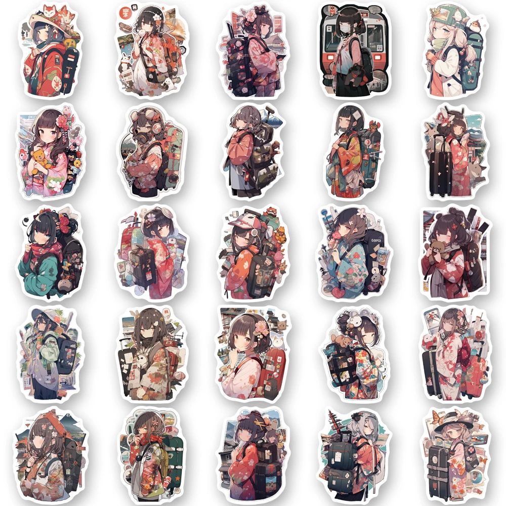 10/30/50pcs Cartoon Anime Wafuku Girl Stickers Decals Laptop Album Notebook Phone Suitcase Decoration Sticker Kids Classic Toy