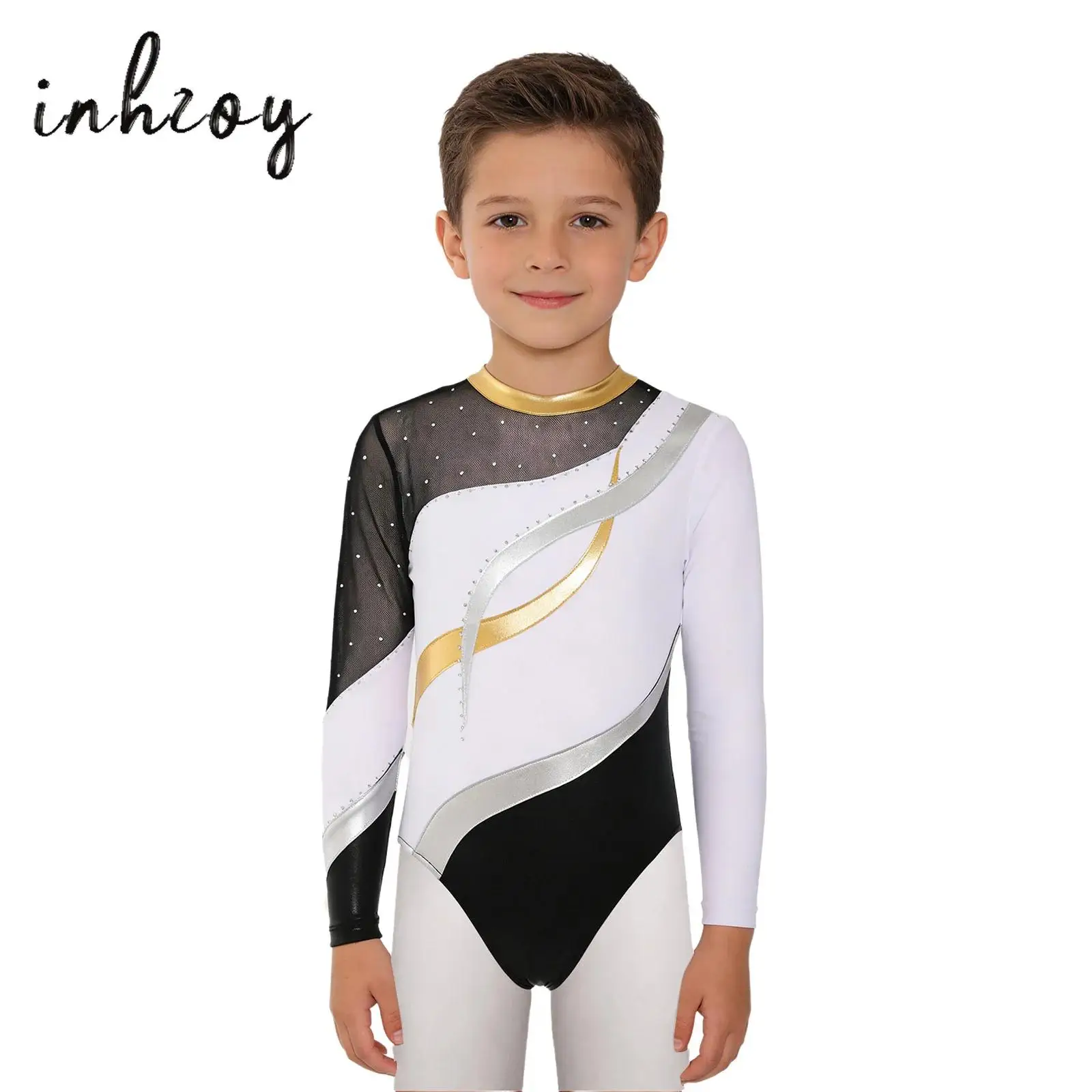 

Kids Girls Long Sleeve Shiny Rhinestones Ballet Jersey Dance Gymnastics Leotard Dancewear for Dance Competition Skating Bodysuit