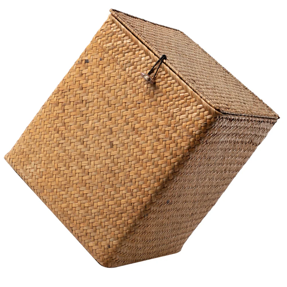 Rattan Bins Picnic Basket Storage Baskets Retro Case Woven Large Seagrass Cattail Straw Handwoven Laundry Hamper with Lid