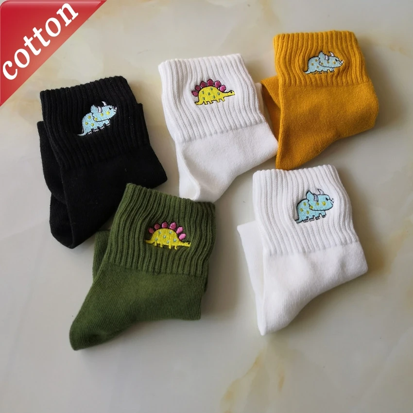 

Women's Socks Cartoon Dinosaur Embroidery Kawaii Cute Casual Mid Tube Socks Comfortable Breathable High-quality Cotton Socks