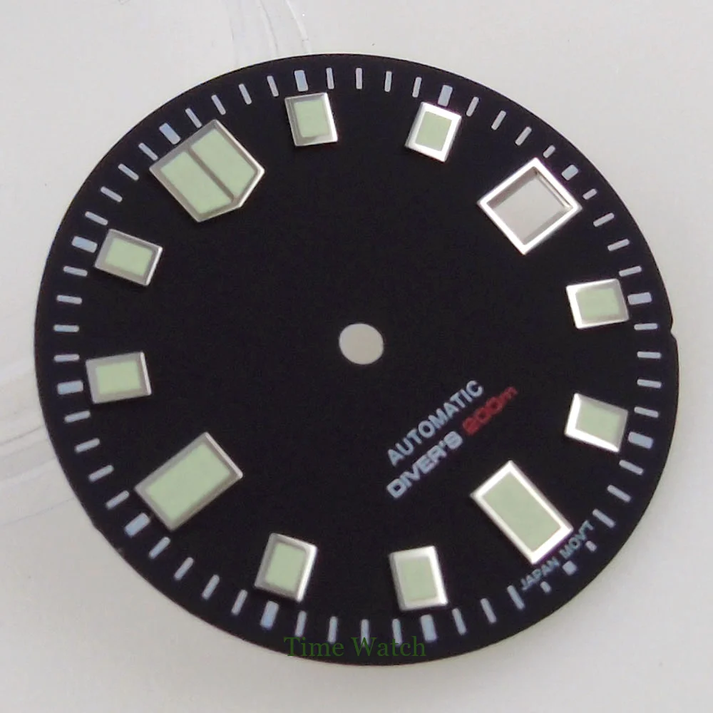 Luminous 29mm Black Watch Dial Spare Parts Fit For NH35/NH35A Movement Date