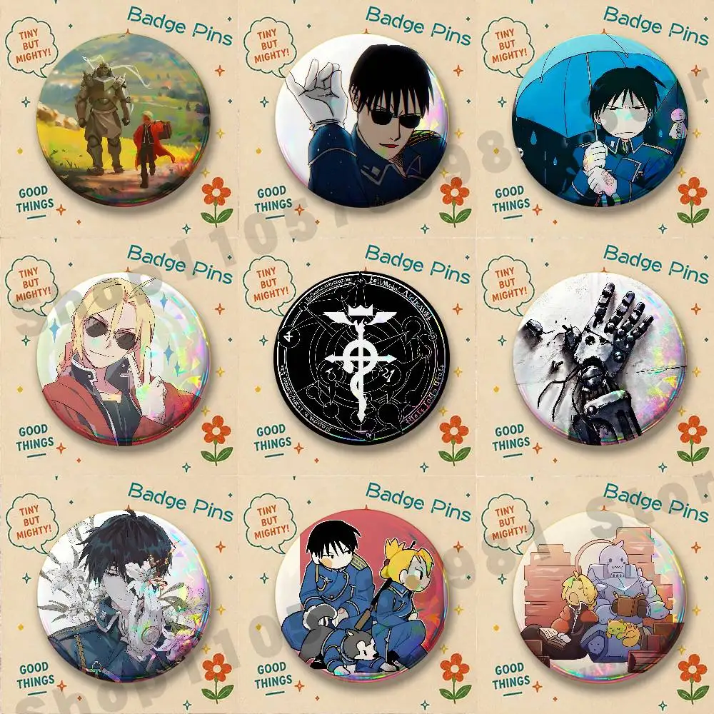 Anime E-Edward  Alphonse FA Round Pins Cartoon Brooches Stylish Ornament Badge for Backpack Accessorys Gifts