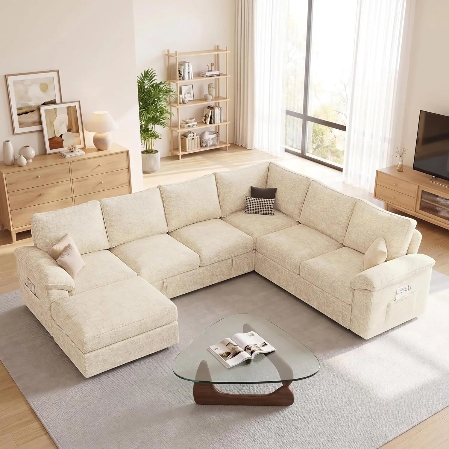 106 Inch Modular Sectional Sofa with Pull Out Bed,L Shaped 5 Seat Sectional Sleeper Sofa with Storage,Sectional, Customized