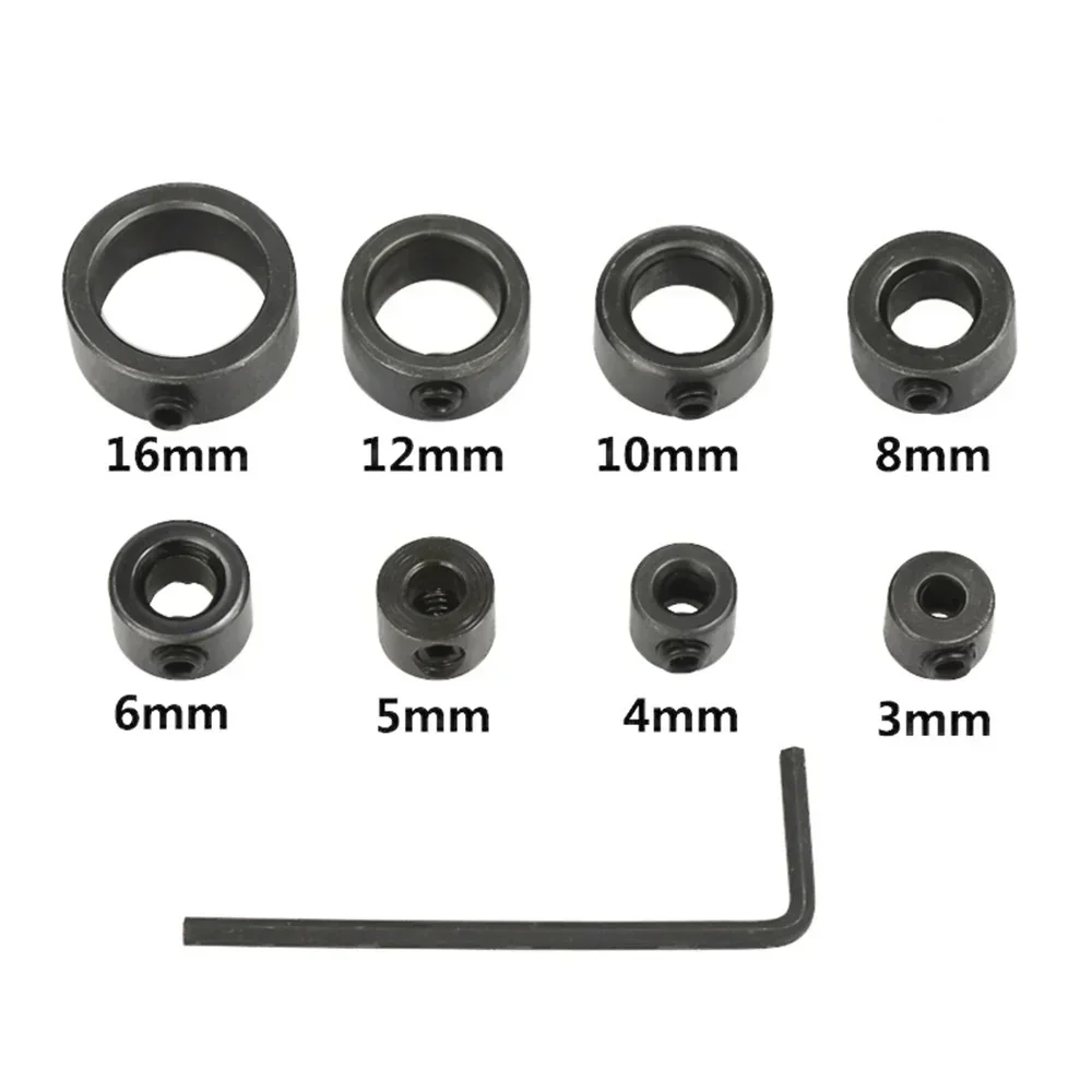 8pcs Drill Bit Depth Stop Rings - 3-16mm Adjustable Collars, Positioner, for Precision Woodworking