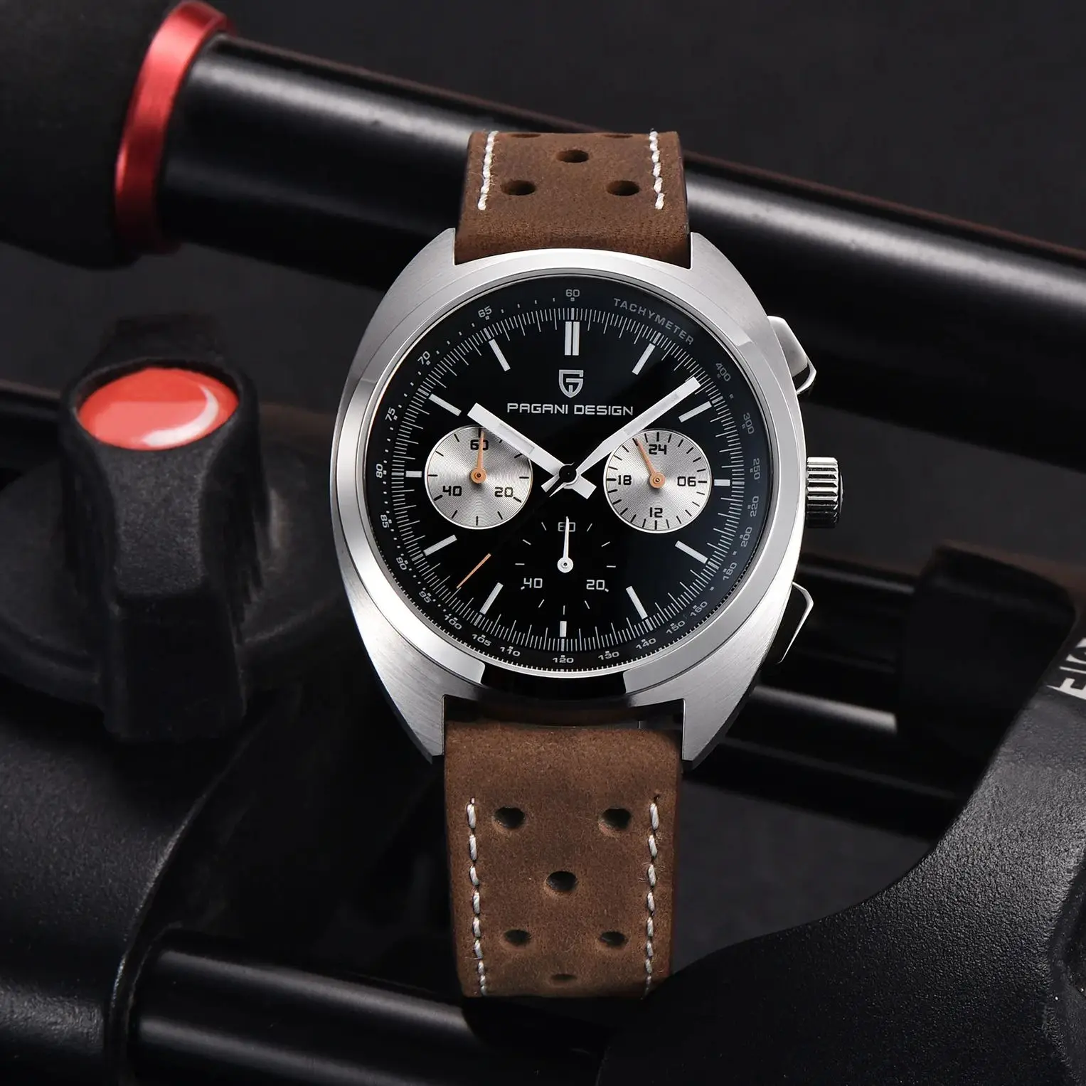 PAGANI DESIGN Men‘s Watches Retro Pilot Panda Dial Quartz Watch For Men Sport Chronograph AR Sapphire crystal Wristwatch Men