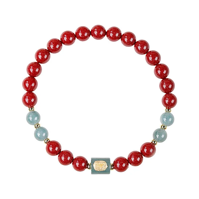 

2026 Zodiac Year Purple Gold Sand Cinnabar Bracelet: Women's Blue Water Jade Lucky Bead Gift