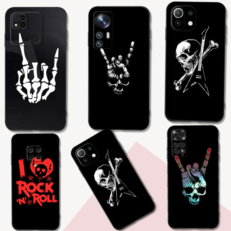 Black Tpu Case For Xiaomi POCO M4 X5 X4 C40 Pro 4G 5G X3 NFC 5G F3 F4 GT Rock Roll Skull