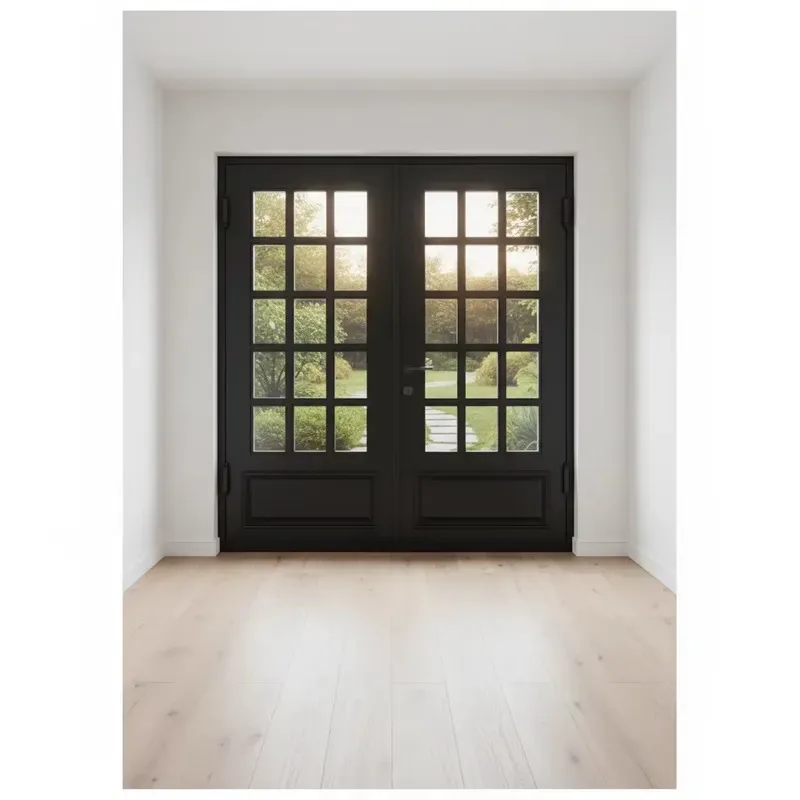 Modern style exterior arched tempered glass church door double open front main door wrought iron finished door