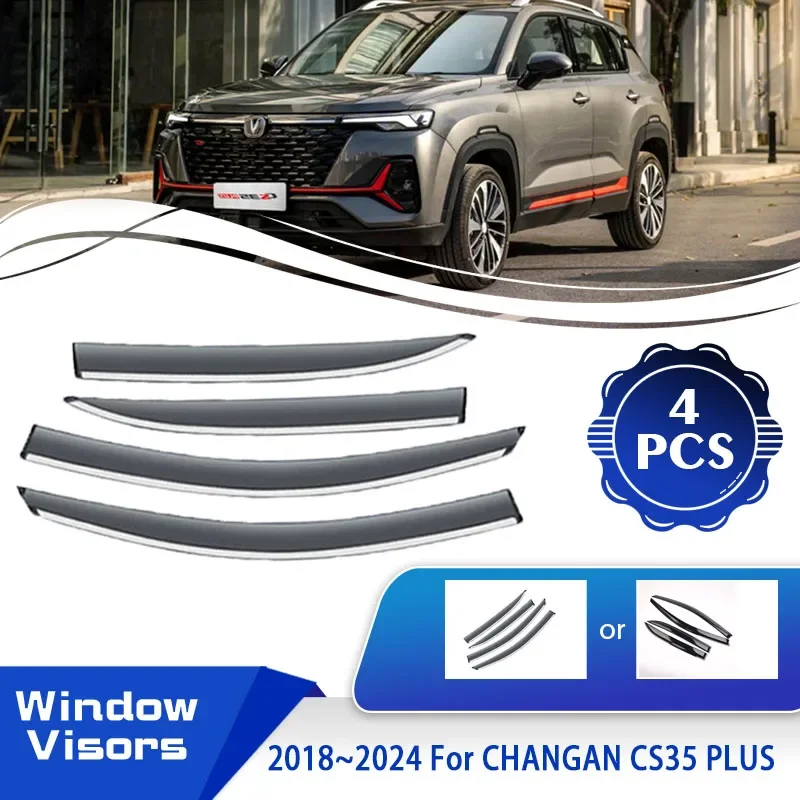 For Changan CS35 Plus 2018~2024 Car Window Sun Rain Visors Deflectors Shelters Awning Weathershields Rain Guard Auto Accessories