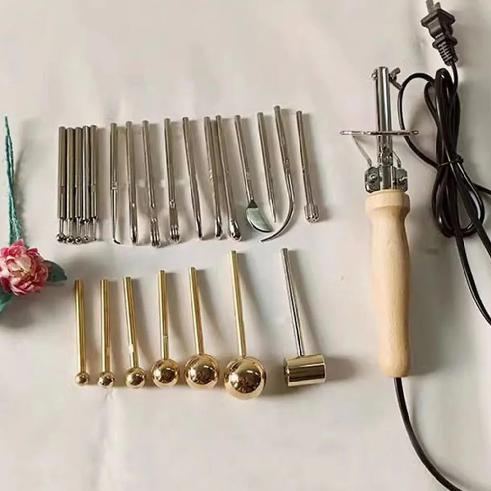 Fabric Flower Maker Set Electric Artificial Flower Clover Soldering Iron Tools with 17  21x Iron & Brass 18x 24x 27x