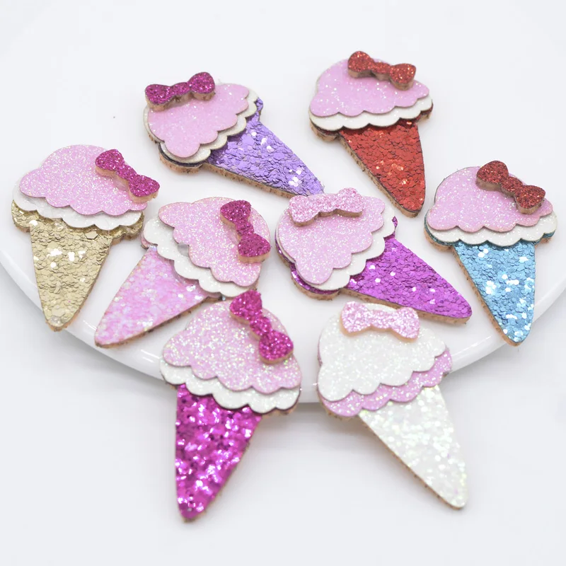 36Pcs/lot BIG DIY Patch Cute Non-woven Ice Cream Applique Glitter Fabric Patches Accessories DIY Hair Clip Craft Decoration 48mm